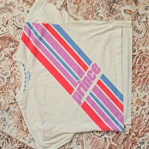 Prince Pickleball Graphic Cropped T-Shirt - Cream with Red and Purple Stripes M